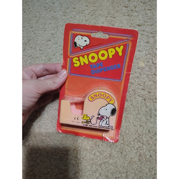 RARE Vintage Snoopy Pink Tape Dispenser Peanuts Woodstock Butterfly HTF NOS 1965 - Picture 1 of 3
